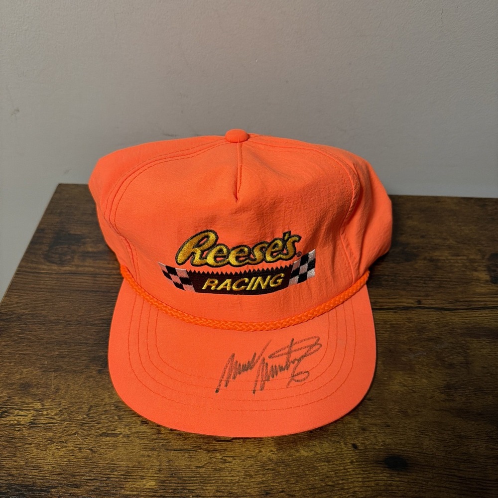 VTG 90s Reese's Racing NASCAR Snapback Hat ORANGE Rope Bill, SIGNED Mark Martin - Picture 3 of 6
